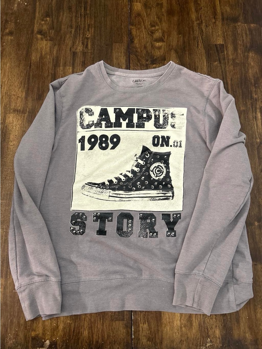 Carbon Crewneck Sweatshirt in Light Gray with Black Graphic